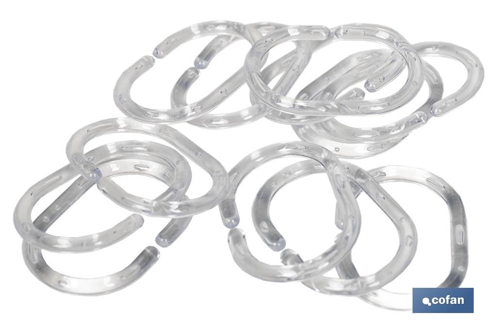 PACK 12 ANILLAS CORTINAS BAÑO TRANSPARENTE MODELO RING (PACK: 1 UDS)