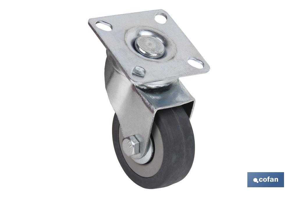 Rueda de goma gris con placa giratoria | Diámetros desde 30 mm hasta 75 mm | Para pesos desde 25 kg hasta 45 kg