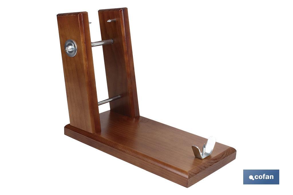 Soporte jamonero de madera con husillo de acero | Modelo Teruel | Medidas 40,5 x 20,5 x 12,6 cm | Peso 2,89 kg