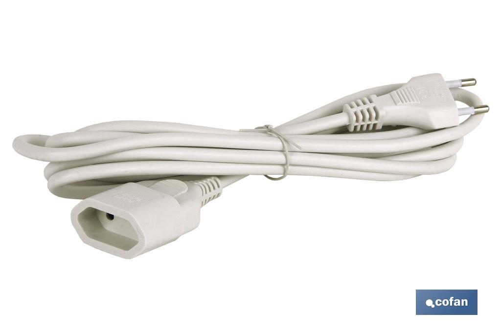 Prolongador de cable bipolar | Apto para enchufe de tipo espiga | Cable de 3 y 5 metros color blanco